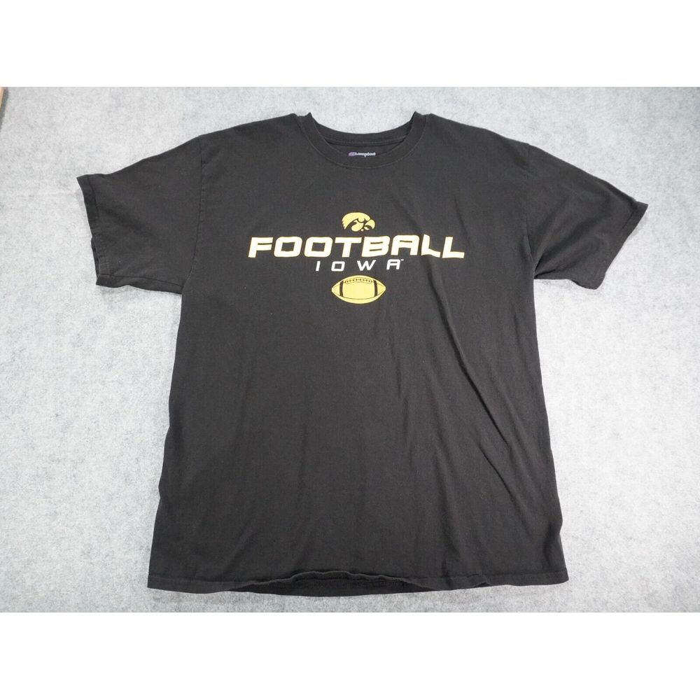 Champion Shirt Mens Large Black Short‎ Sleeve Crew Neck Iowa Football Sports